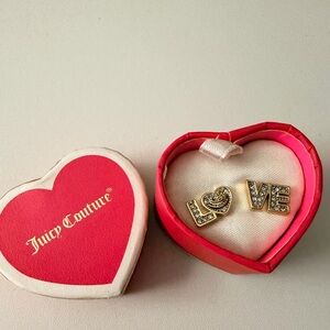 Y2K Vtg juicy couture, love earrings gold diamonds, NIB Choose Juicy collectible